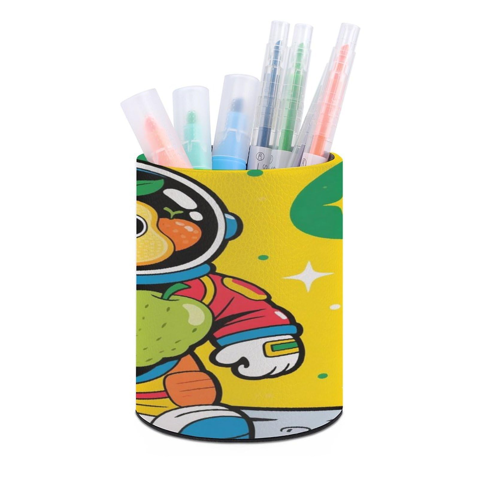 VstaDank - Round Astronaut Pen Holder Pencil Holder PU Leather Desk Organizer Stand for Desk Desk Office Home Decoration (3.1