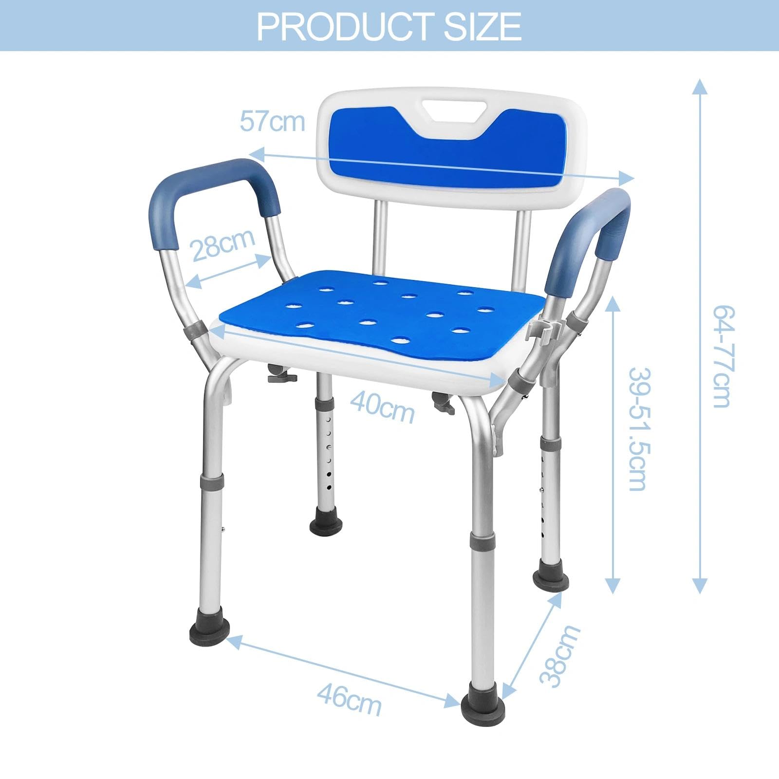 Taburete Baño Ducha para Mayores con Reposabrazos, Silla Ducha Personas Mayores, Banqueta Ducha Baño, Asiento Ducha Adulto, Banco para Ducha, Sillas para Personas Mayores Ducha Minusvalidos