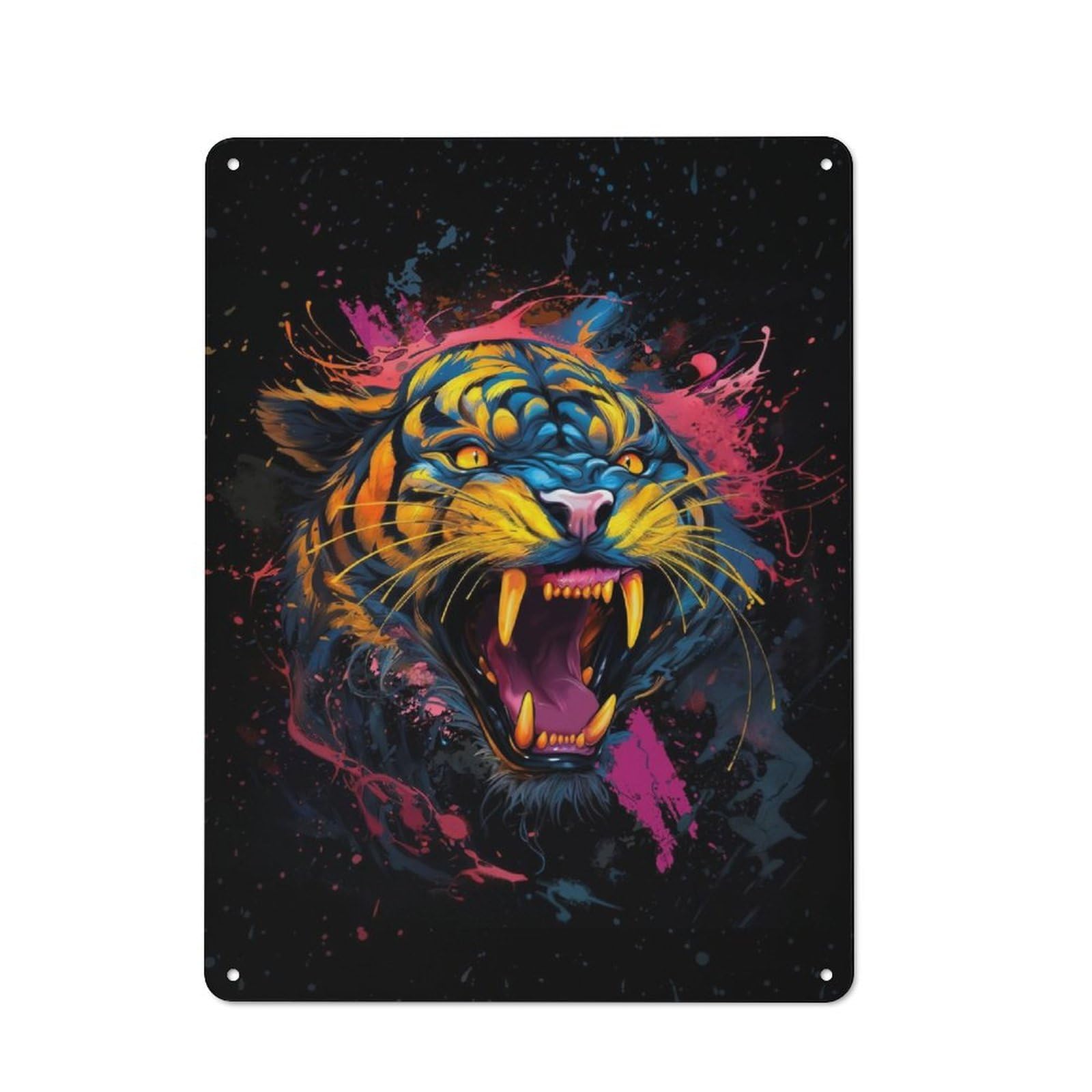 Junmoney Tiger Color Splash Printed Metal Sign 40X30cm For Café Or Restaurant, For Hospitality Interior Collectors