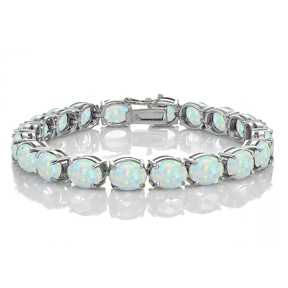 Ice Gems Sterling Silver Genuine or Created Gemstone 9x7mm Oval Tennis Bracelet