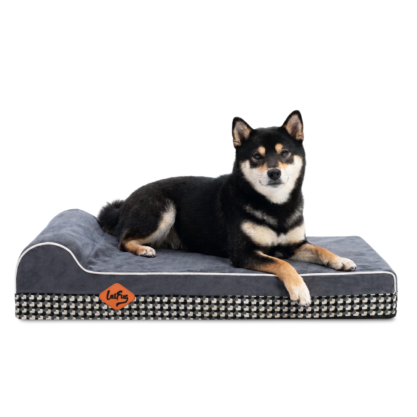 Laifug Orthopedic Memory Foam Dog Bed with Durable Water Proof Liner and Removable Washable Cover (Large (34"x22"x5.5"), Black and White Plaid)