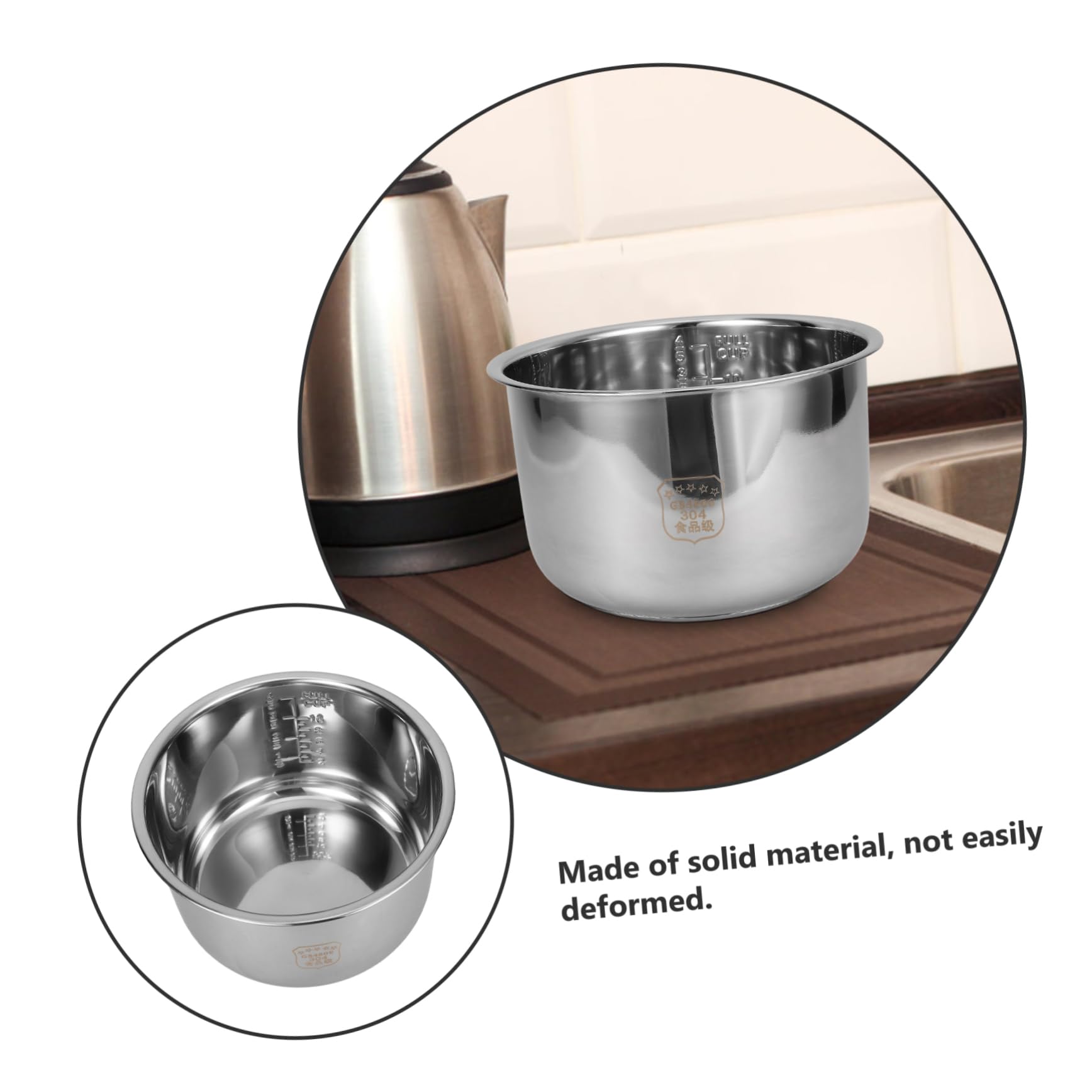 COLLBATH Pentola per Cuociriso Acciaio Inossidabile Design Antiaderente e Multifunzionale Accessorio per Cucina Elettrica Compatibile con Cuociriso Standard