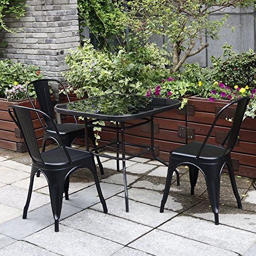 Furmax Metal Dining Chair Indoor-Outdoor Use Stackable Classic Trattoria Chair Chic Dining Bistro Cafe Side Metal Chairs Set of 4 (Black)