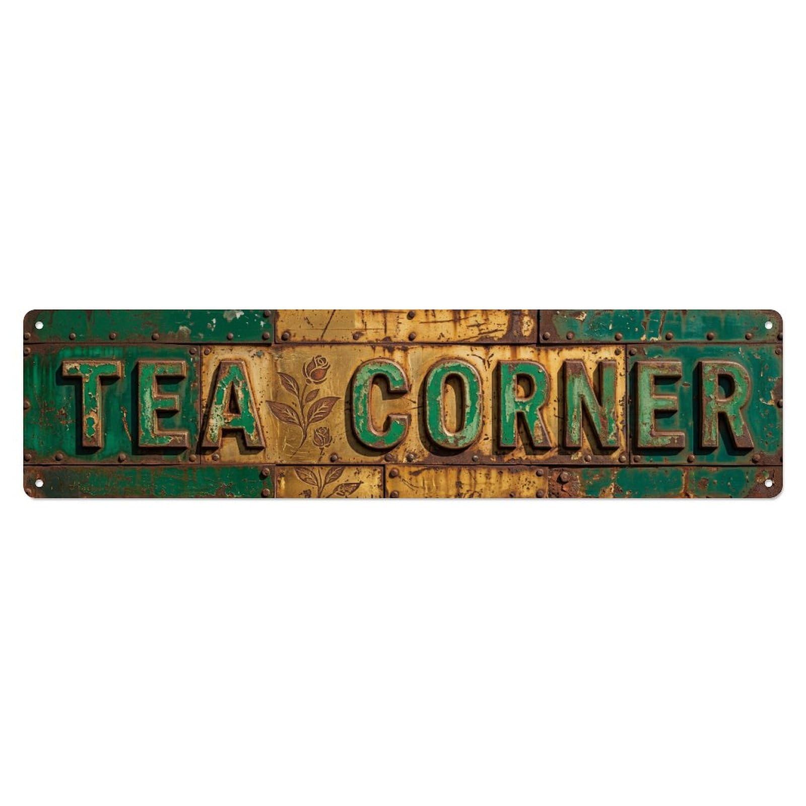 Tea Corner Cafe Wall 1 Metal Tin Skinny Sign Plaque Wall Decor for Cafe, Club Bar, Office, Home Garden Metal Poster 4x16Inch
