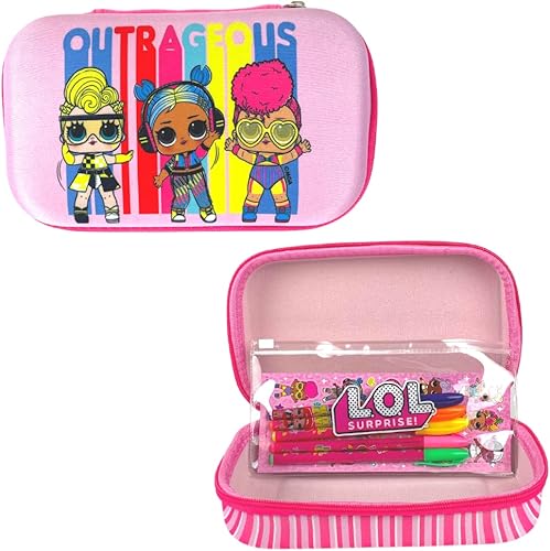 LOL Surprise - Juego de estuche para muñeca con calcomanías LOL y bolígrafos de gel para niñas, moldeado con cierre de cremallera, rosa