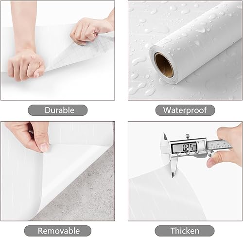 Miniatura 3 de YENHOME Papel de contacto blanco puro para despegar y pegar de 17.7 x 118 pulgadas, papel tapiz texturizado de tela de pasto, papel adhesivo