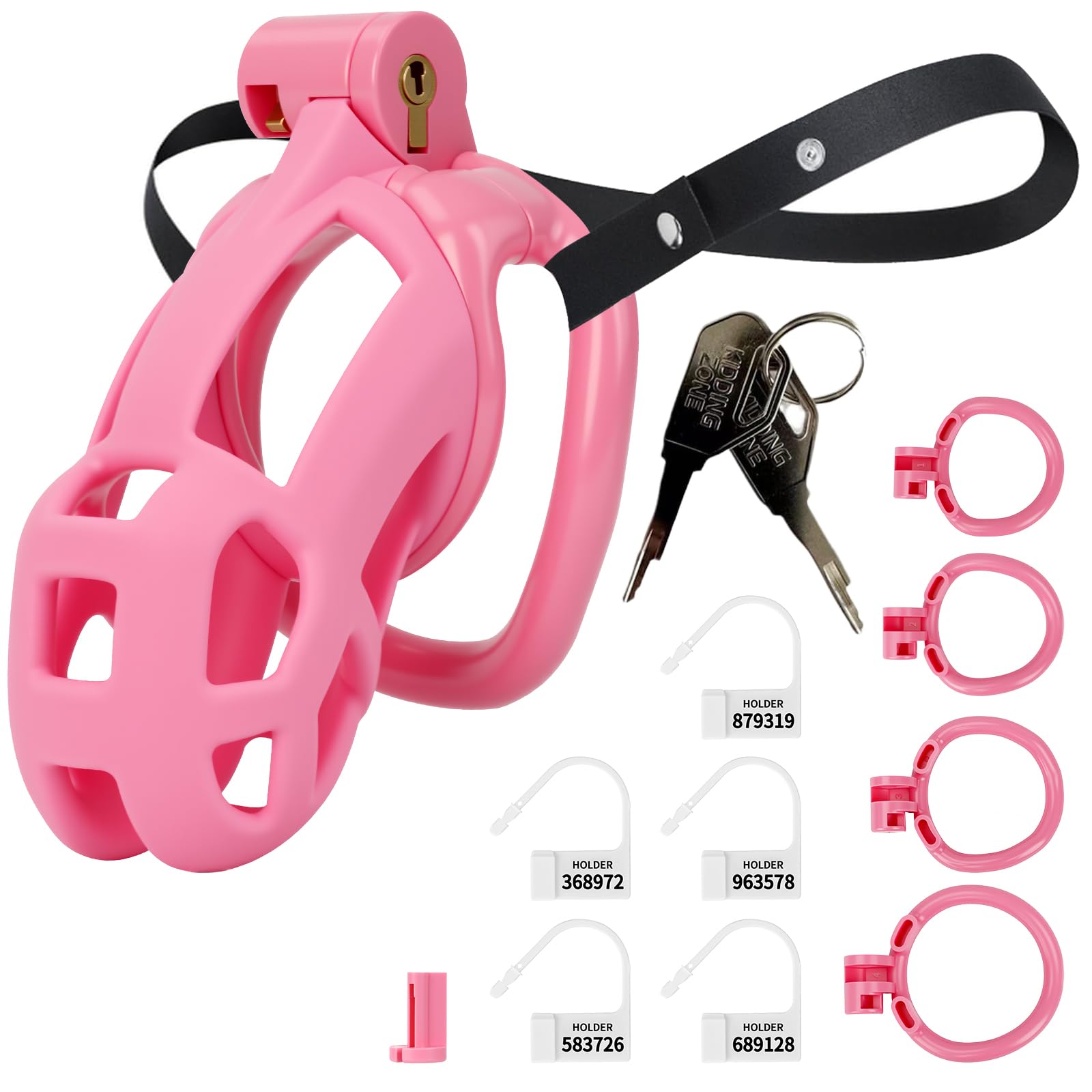 Sex Toys Male Chastity Cage with Elastic Belt Invisible Lock & 4 Size Rings M Pink