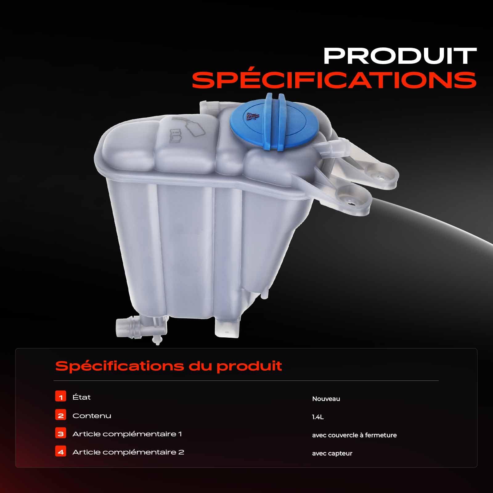 Frankberg Vase d'expansion du liquide de refroidissement 8K0121405E | Compatible avec: A4 Avant 8K5, A4 Allroad 8KH, A5 Sportback 8TA, A5 8T3, Q5 8RB, A4 8K2, A5 Cabriolet 8F7
