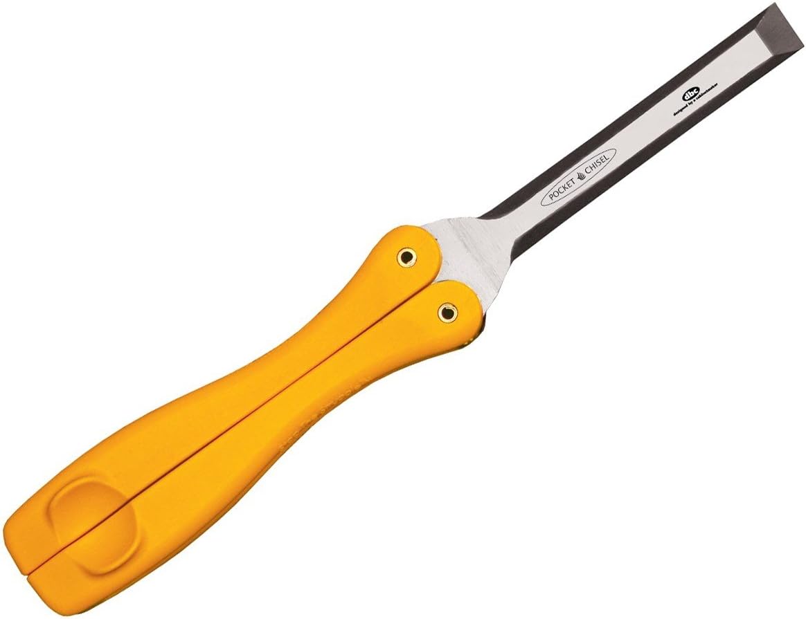 FastCap Pocket Wood Chisel with Foldable Nylon Handle for Carpentry and Woodworking - 1/2 Precision Tool Steel, 56-58 Rockwell Hardness - 80494, Yellow