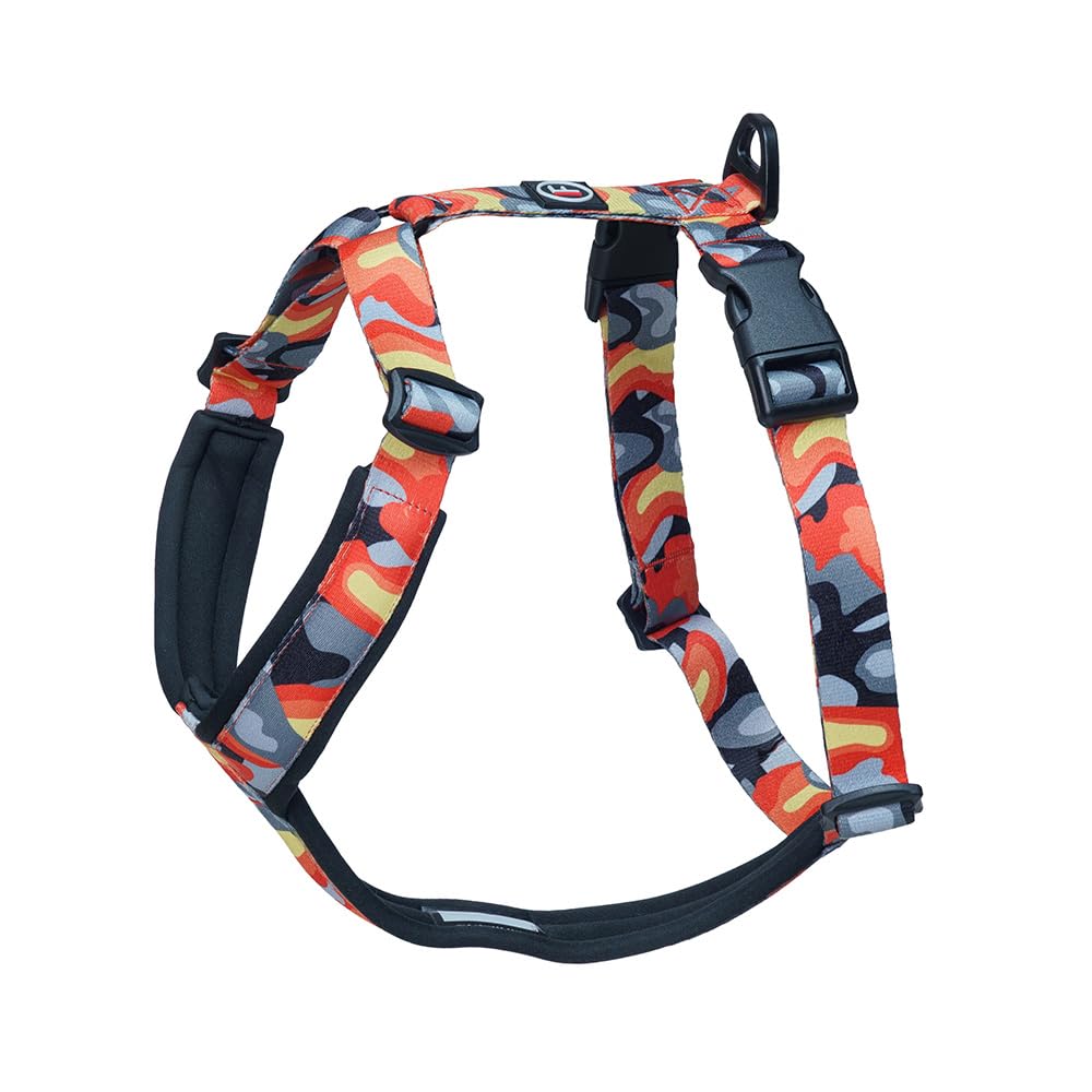 FINNERO CAMOCOLOR adjustable dog harness, Y-shaped with neoprene padding, sporty comfortable easy to use harness (orange, S) — image 1
