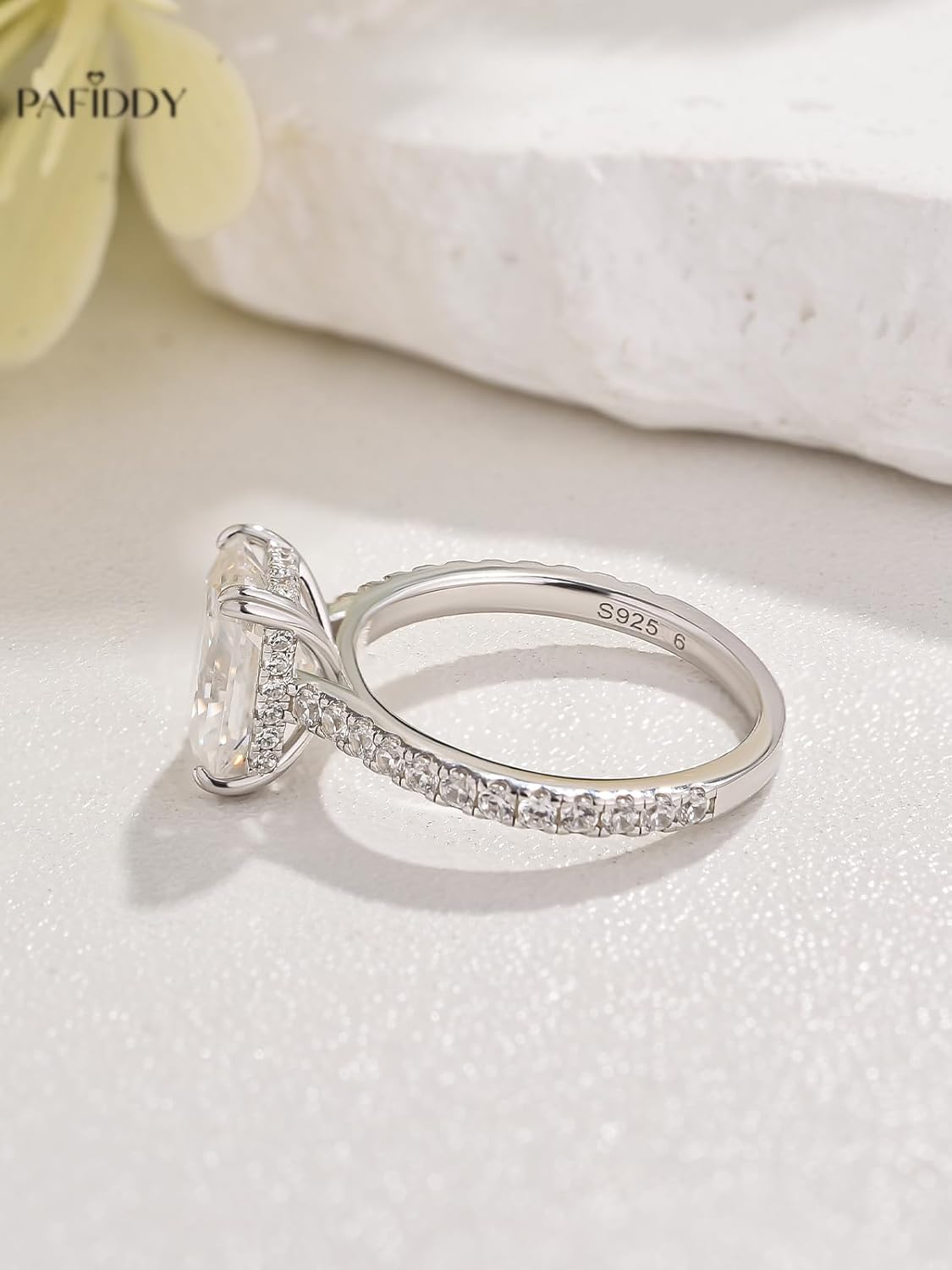 4.5 Carat Radiant Cut Lab Created Moissanite Engagement Ring for Women, D Color VVS1 Sterling Silver Promise Ring with Pavé Band - Image 6