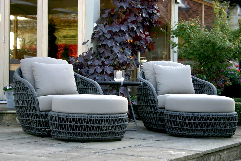 DRX Rattan Handwoven Weaving Wicker 2 Seater Chair Set with Ottomans and Glass Top Coffee Table Conversation Patio Set with Cushion for Home and Outdoor (Grey)-image-42