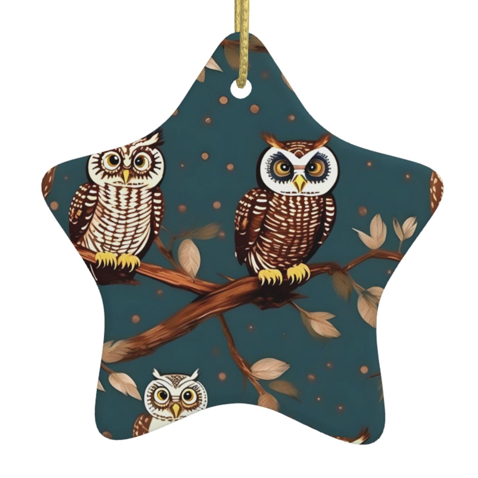 star shape Ceramic Hanging Ornaments for Christmas, Ideal Hanging Xmas Tree Decorations Gift-Owls on Tree Branches