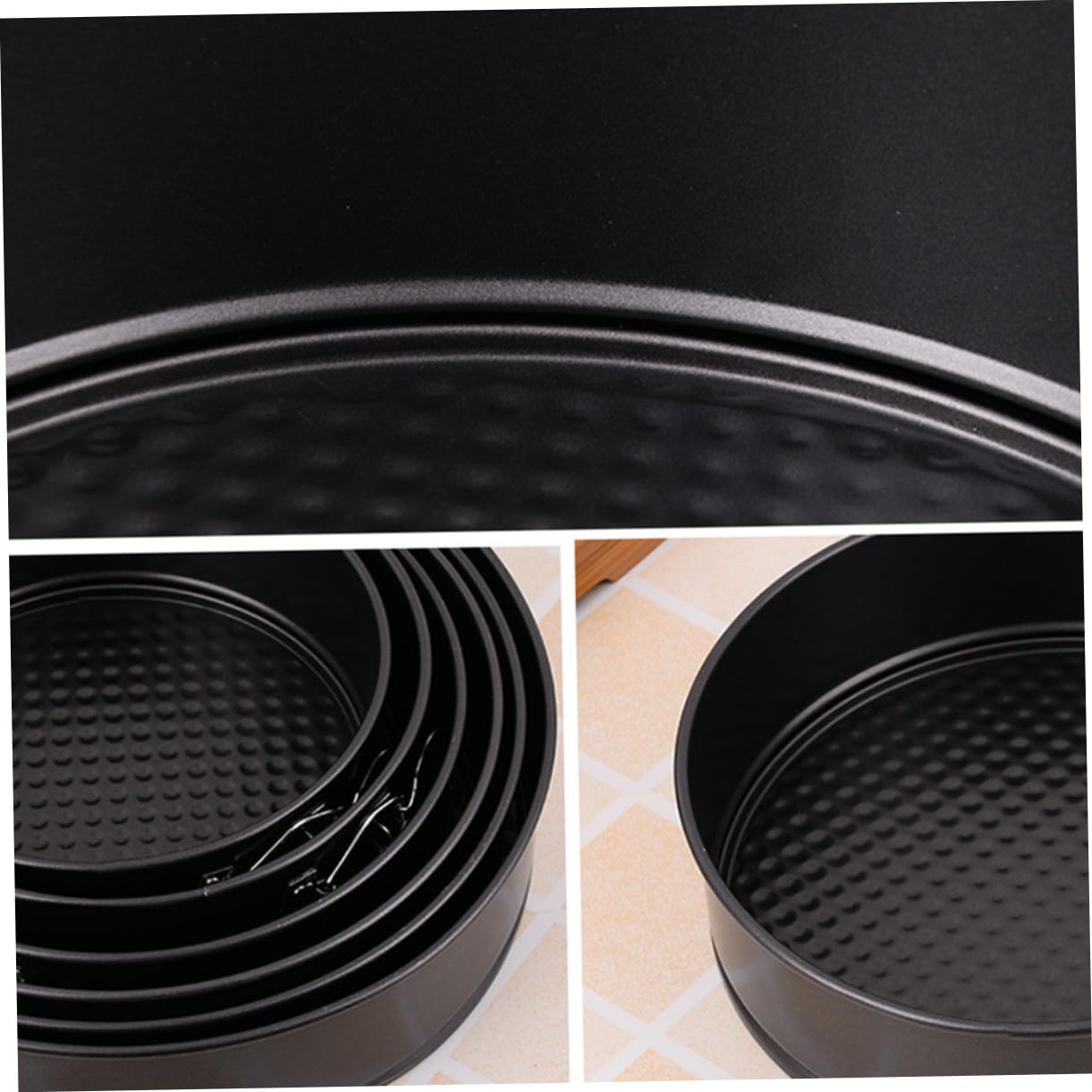 Moldes Redondos Antiadherentes Acero al Carbono 6 Piezas Pasteles | Negro, Aptos para Tarta y Bizcocho, Uso en Casa y Boda, Fondo Tipo Panal