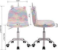 Vista 2 de Linda silla mullida para niños, divertida silla de escritorio con ruedas para estudio, silla giratoria de tocador para niñas con pie blanco