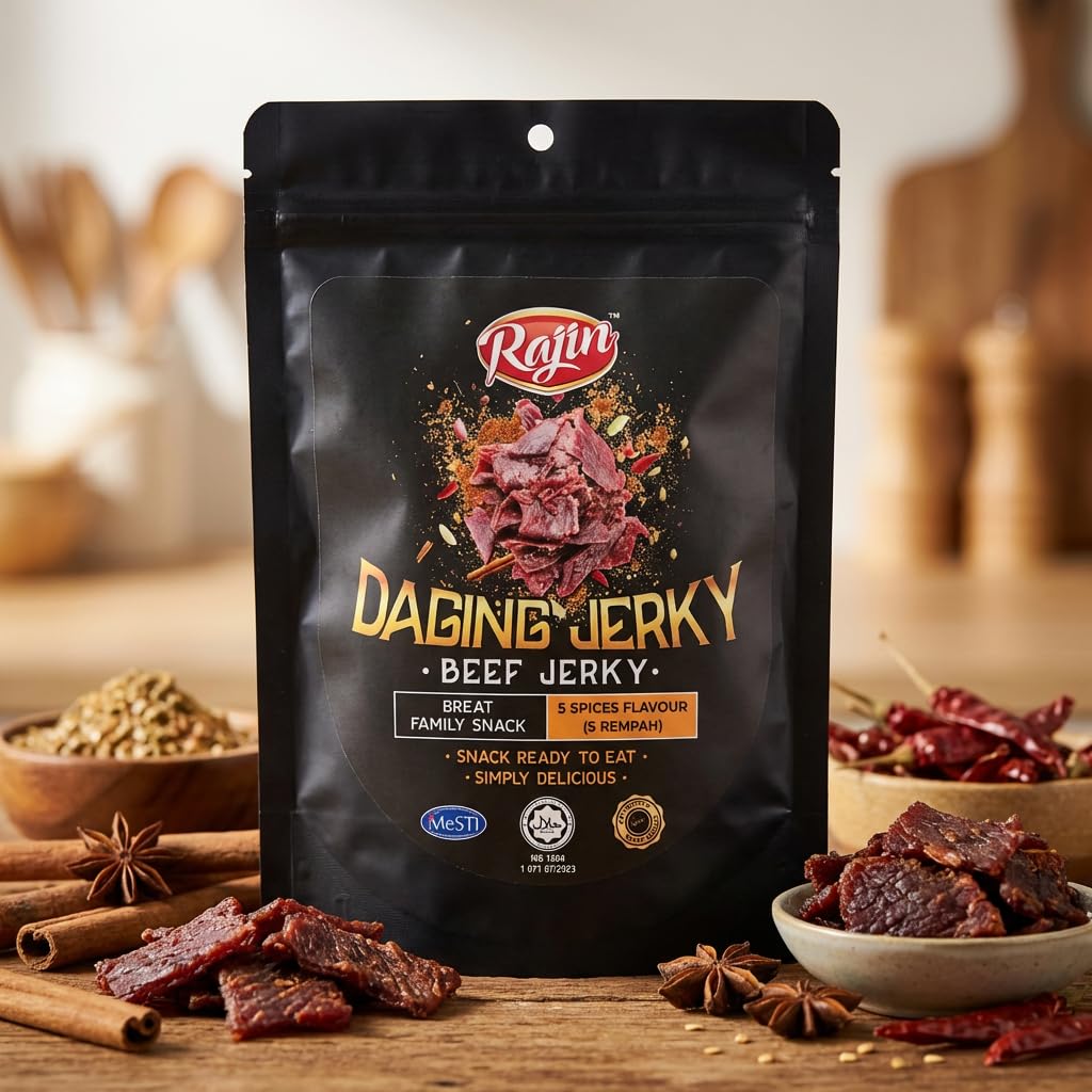 Beef Jerky Halal au Bœuf - Saveur 5 Épices - Snack de Viande Séchée Prêt à Déguster - Sachet Refermable