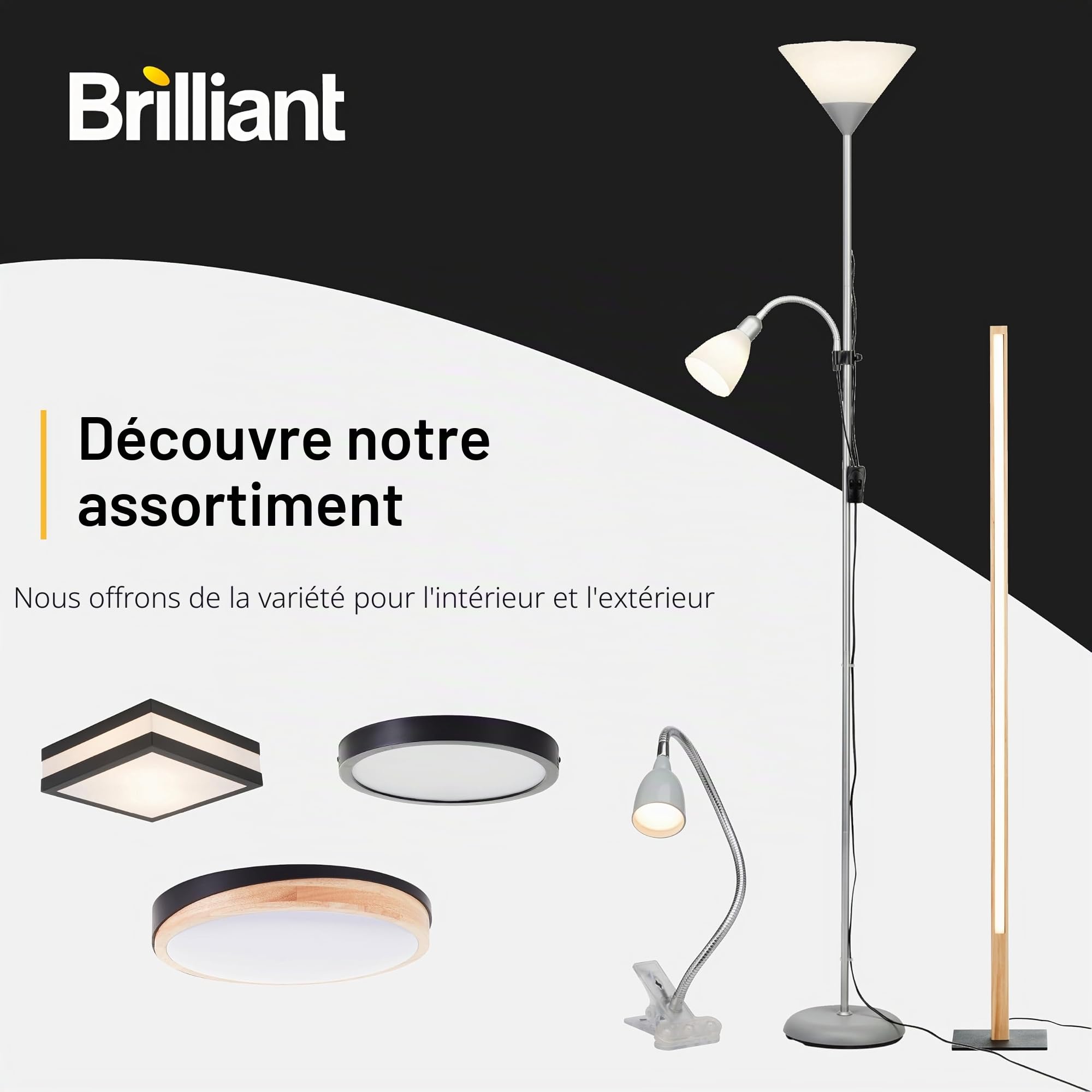 Brilliant Lampe Leo LED lampe à pince blanche | 1x LED-PAR51, GU10, ampoule LED à réflecteur 3W incluse, (300lm, 2700K) | Avec interrupteur intermédiaire à cordon [classe énergétique F]