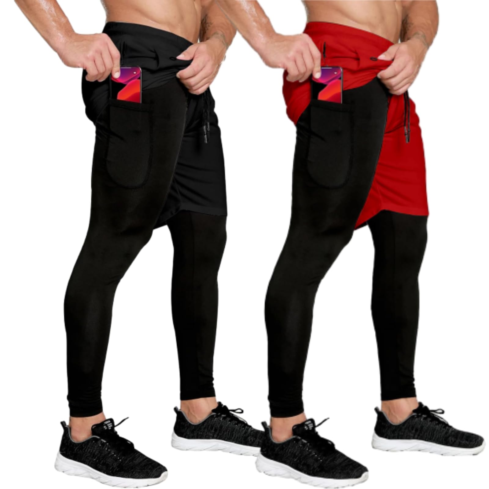 OEBLD Mens 2 in 1 Athletic Running Pants Quick Dry Gym Workout Shorts for Men Compression Pants with Pockets
