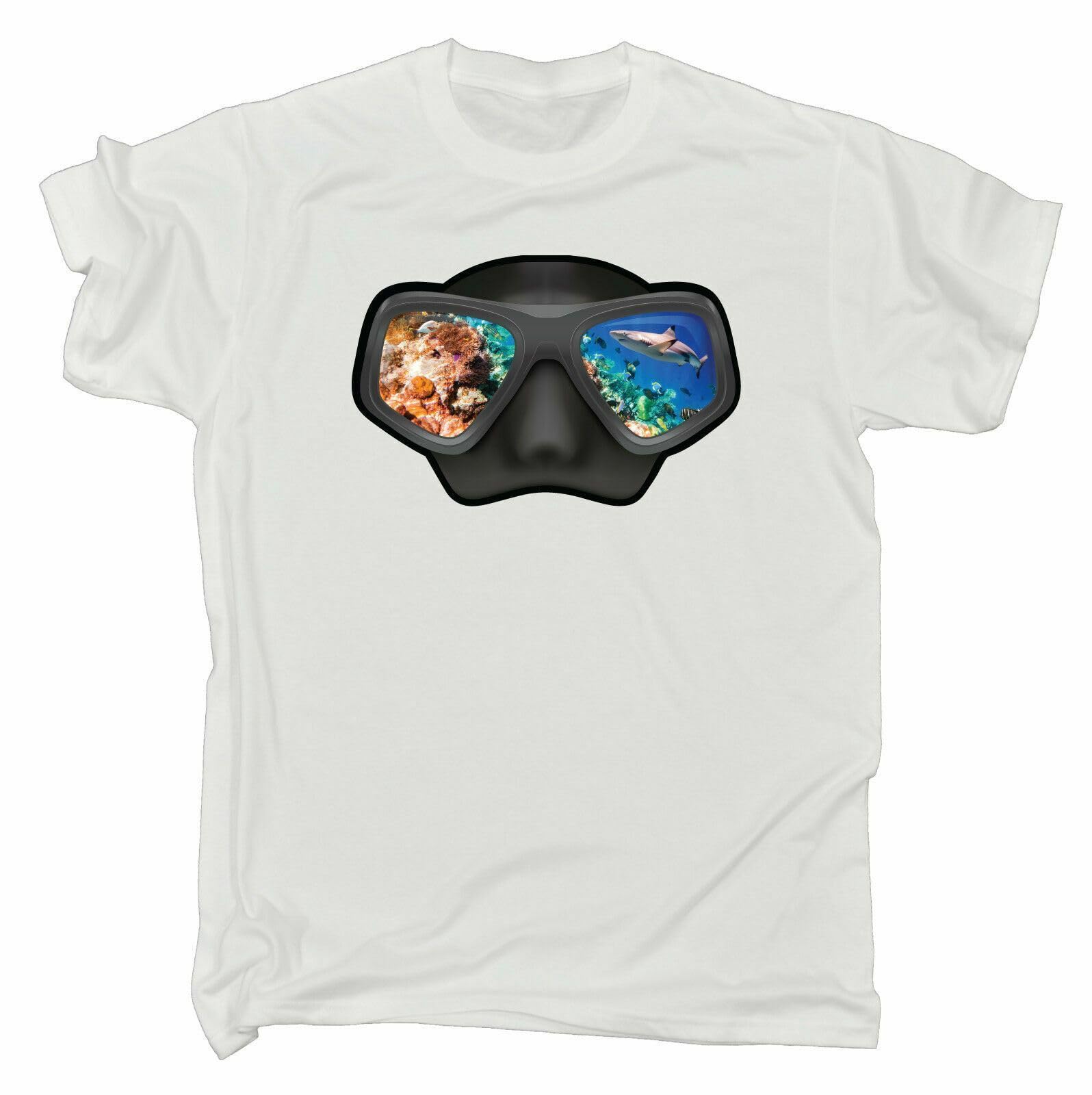 APSRA RETAILScuba Mask T-Shirt Tee Diving Dive Underwater Shark Snorkel Funny Gift Gifts Casual T-Shirt Half Sleeve Round Neck Printed Men's t Shirt(32_S) White
