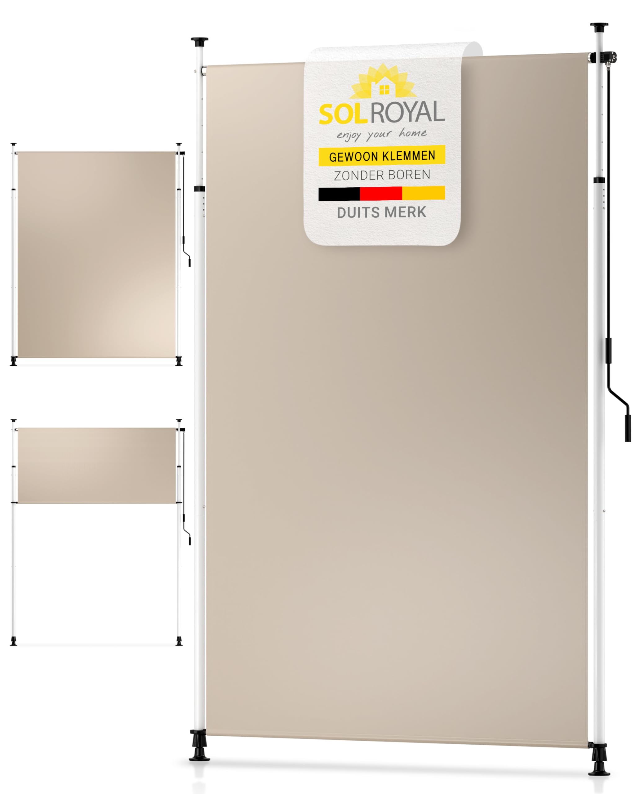 Sol Royal Balkonluifel zonder Boren 150x310cm – Privacy & Zonwering Klemluifel Verticaal Zonnescherm Buiten – Windbescherming Tuinterras Handslinger Antraciet Beige KM5