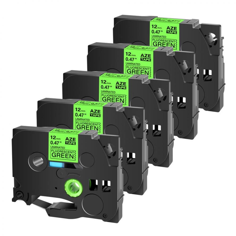 5 10 Paquets de Ruban d'étiquettes laminé Fluorescent 6 24mm Compatible avec l'imprimante d'étiquettes TZE B31 C31 D31 PT D600 400AD 450 P900W(5PK Fluo Green)
