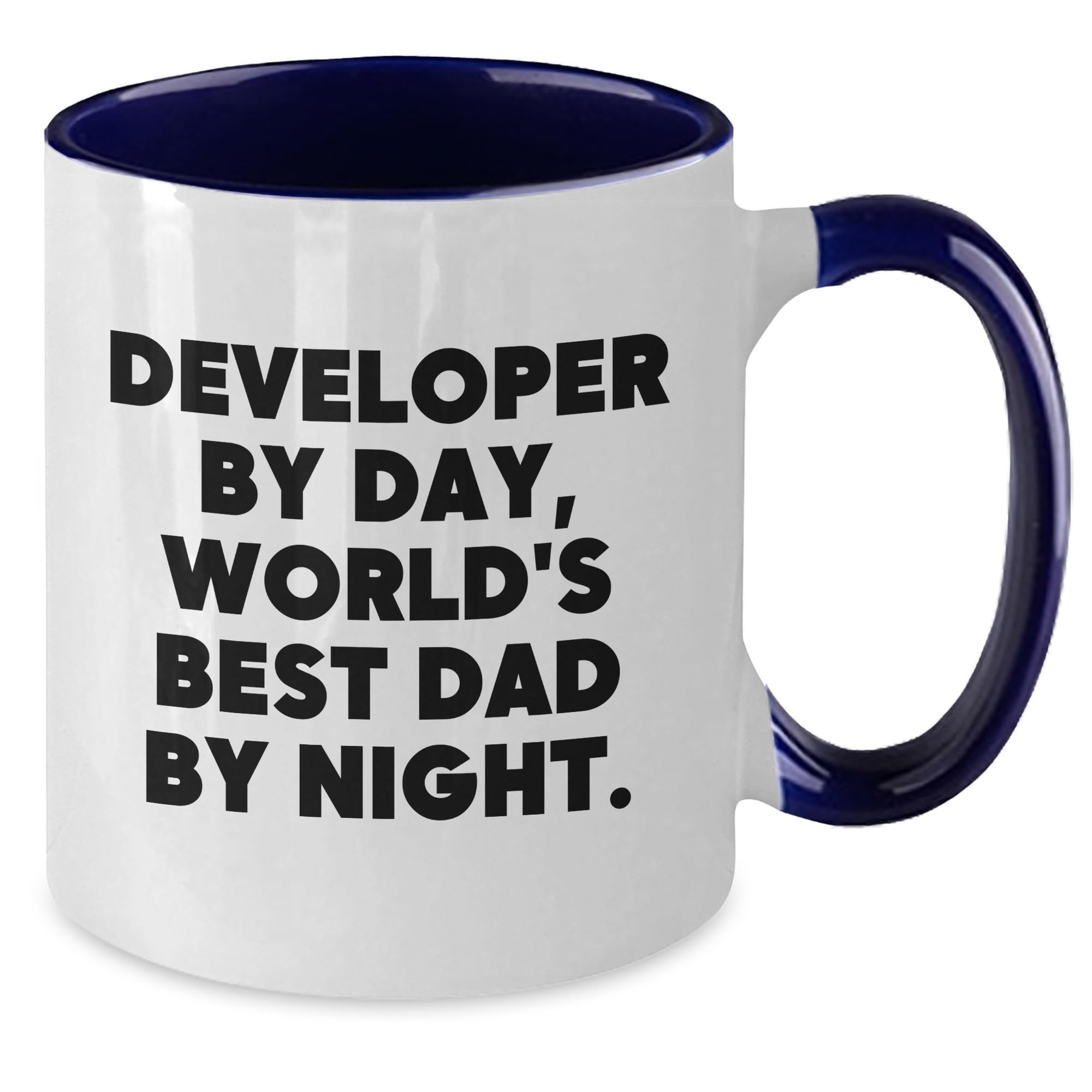 Developer By Day, World's Best Dad By Night. Funny Two Tone Coffee Mug, Gifts from Dad to Developer, Birthday Unique Gifts for Developer