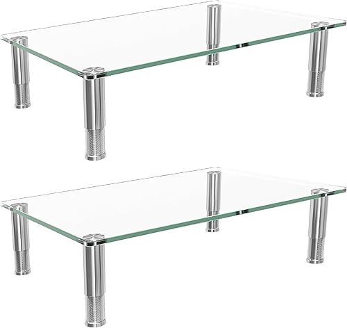 Simple Trending Paquete de 2 elevadores para monitor de computadora con altura ajustable, vidrio templado, soporte de escritorio multimedia para TV