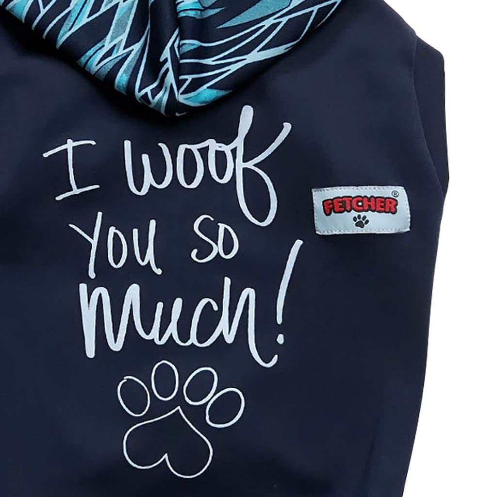 FETCHER Dark-Blue 'I Woof You So Much' Dry Fit Hoodie for Small Dogs (Small, Pack of One) 2