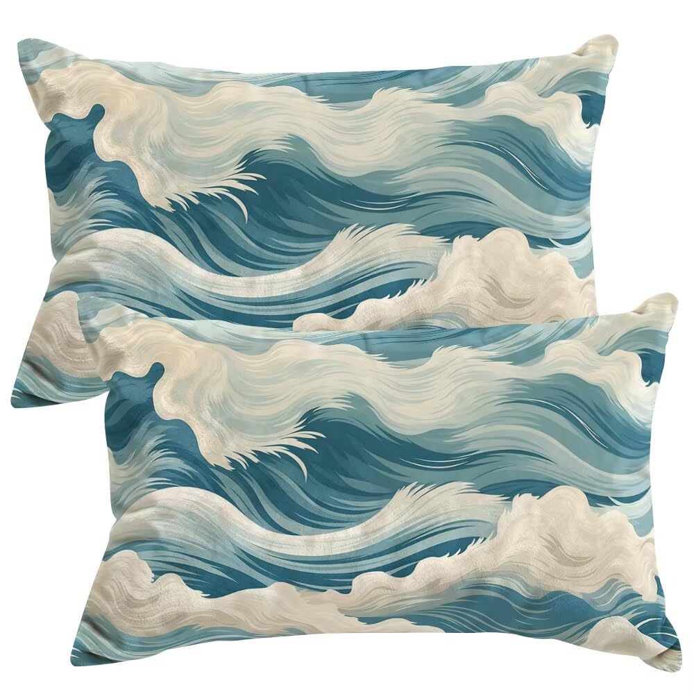 Set of 2 Velvet Cushion Covers 40x70 cm Abstract Cushions Covers Decorative Throw Pillow Case Wave Sofa Pillows 16x28 Inch Rectangle Cushion Cover with Invisible Zipper for Livingroom Bedroom -SC375