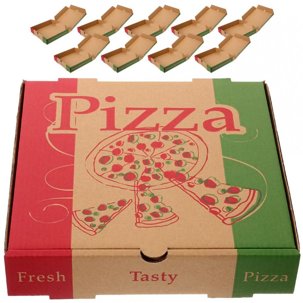 hzzsbu 10 Pcs Pizza Boxes, Paper Pizza Boxes Take Out Containers Gift Packing Boxes Takeaway Mailing Shipping Storage Boxes for Pizza, Cake, Cookies, Food