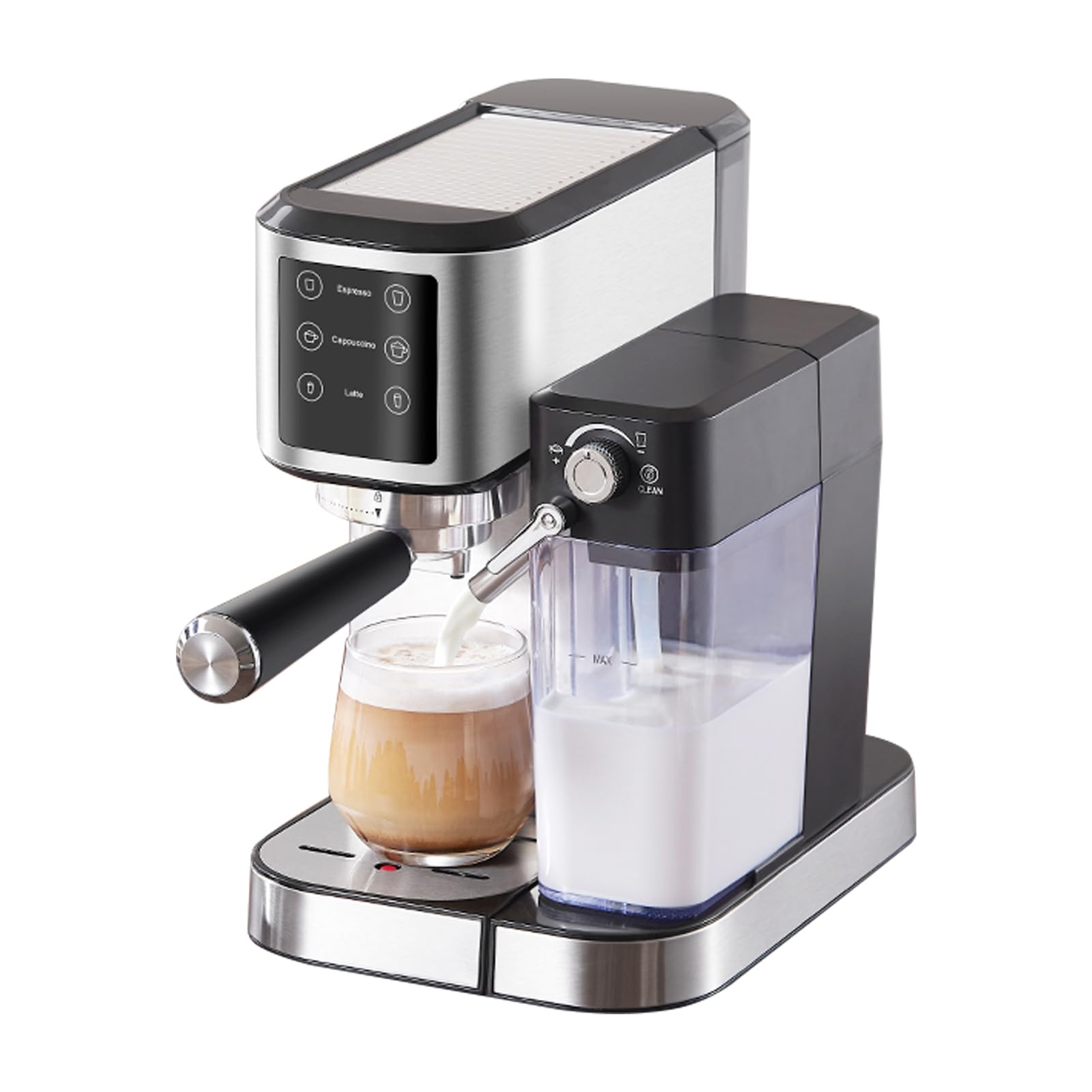 Inteligentny Ekspres do Kawy z Systemem Spieniania Mleka dla Domu, Innowacyjny Panel Sterowania Zapewniający precyzyjną temperaturę, Ekspres do Kawy ze Spieniaczem Mleka Miłośnicy Cappuccino