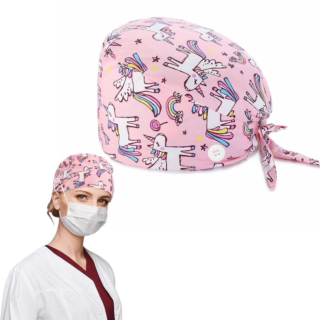 Cuffia Infermiera Monouso In Cotone - Berretto Chirurgico Con Stampa Cuori Rosa