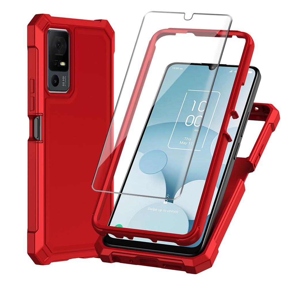 MQERYBV Custodia protettiva per TCL 505 con pellicola protettiva in vetro temperato, antiurto, resistente, di grado militare, robusta custodia per telefono con cavalletto per TCL 505 (verde