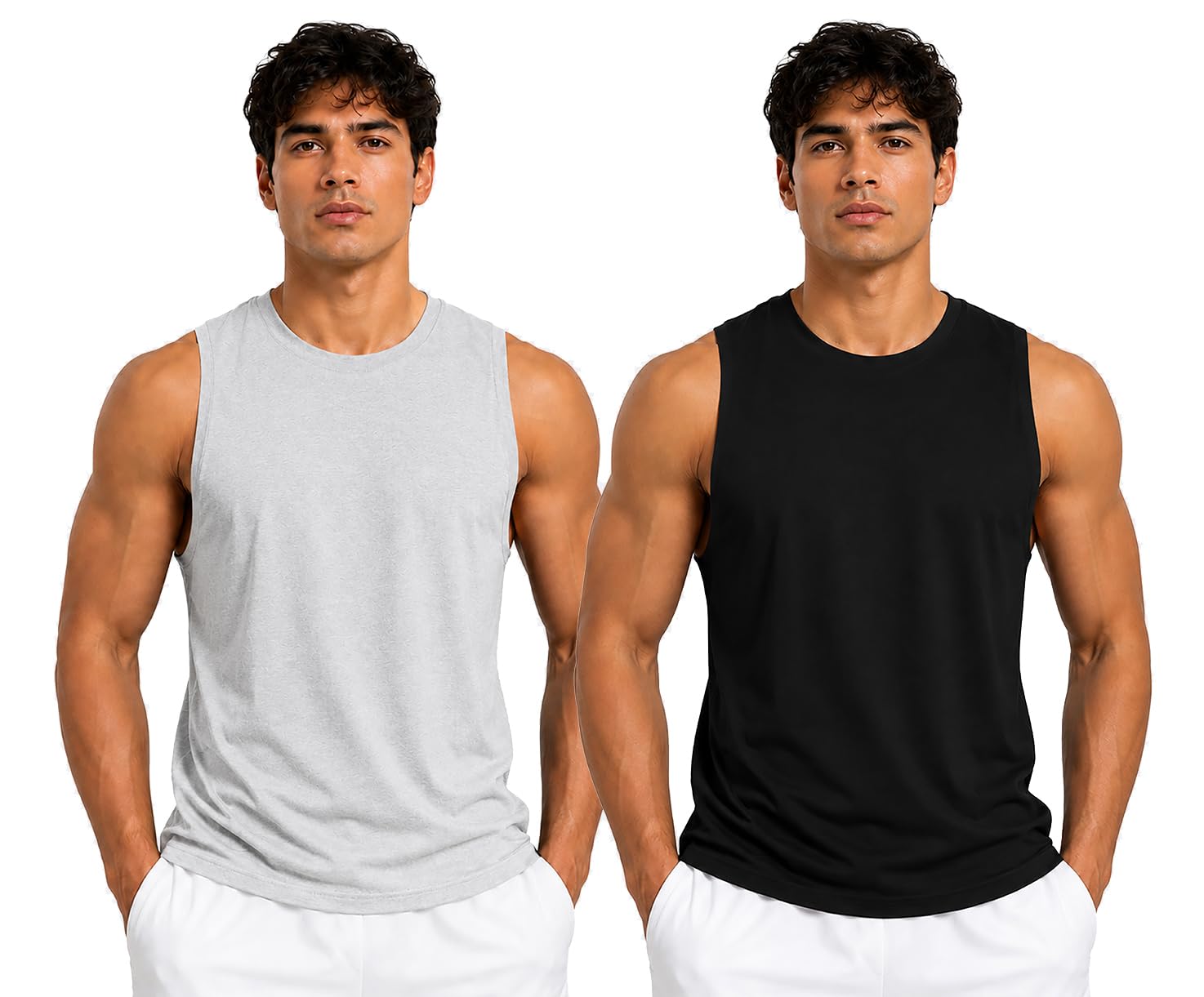 Men's Sleeveless Cotton Sports Vest | Gym, Running & Fitness Wear (Pank of 2 Light Grey-Maroon)-picture-39