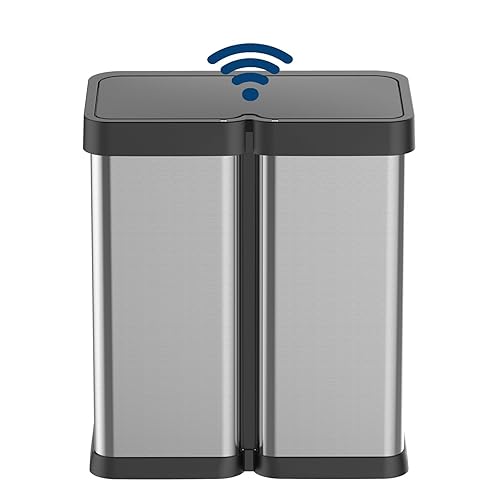 Garvee Bote de basura automático con sensor de movimiento de 16 galones, 2 x 30 L, contenedor de basura automático de acero inoxidable resistente a