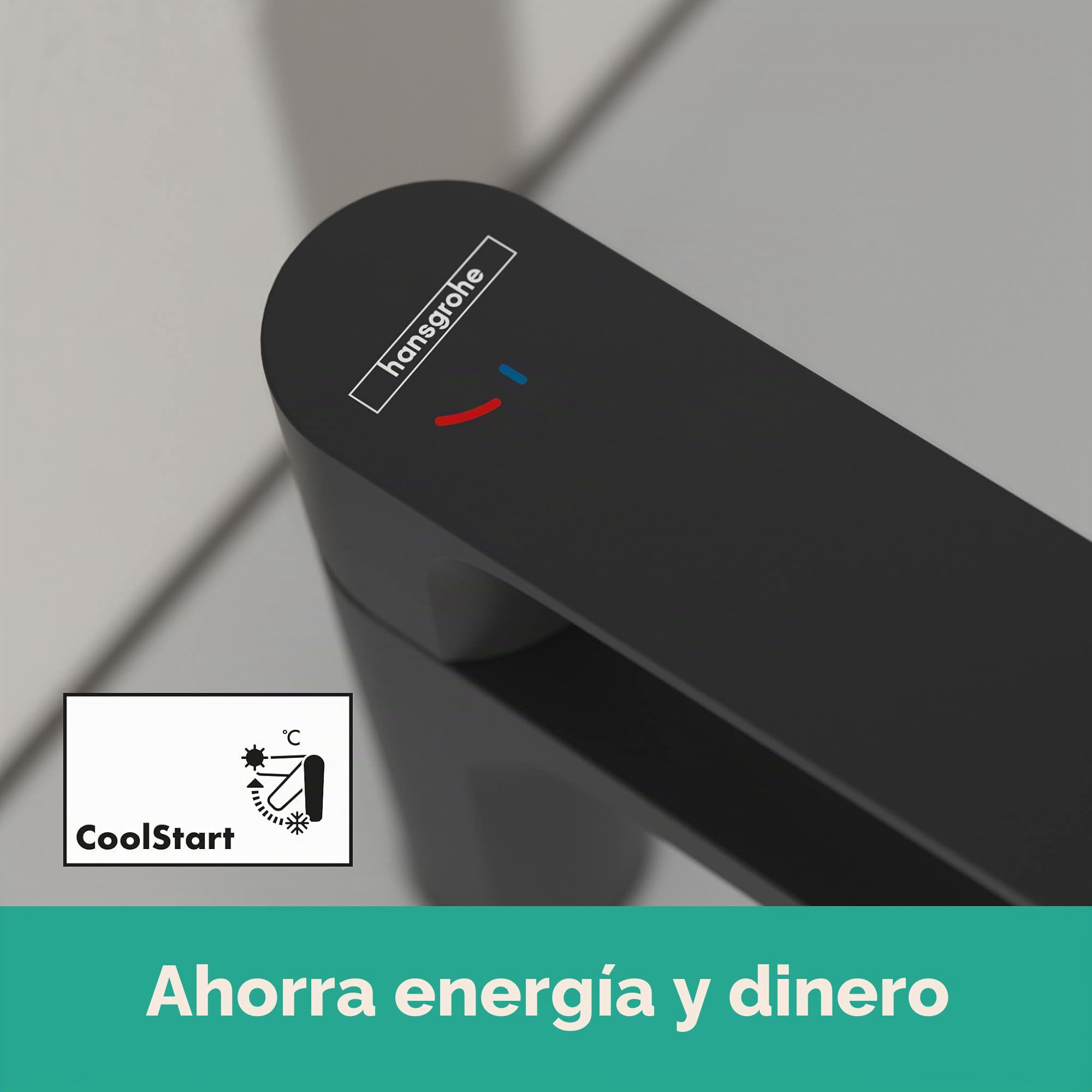 hansgrohe Rebris S - grifo lavabo con vaciador automático, ahorro de energía (CoolStart), grifo monomando lavabo, altura del caño 84 mm, ahorro de agua (EcoSmart+), negro mate, 72586670
