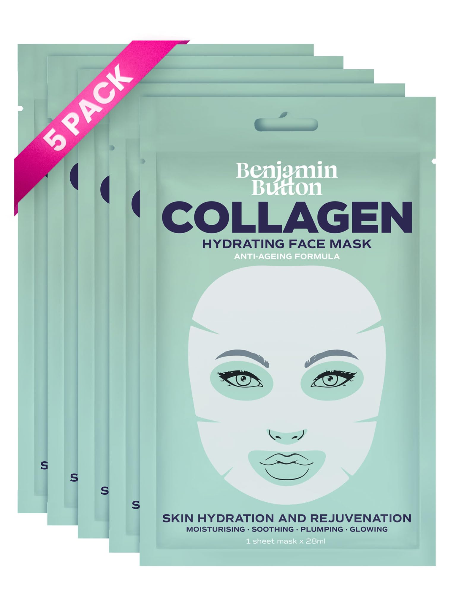 Sponsored Ad – Collagen Face Mask Korean Deep Overnight Hydration, Anti-Ageing Wrinkle Reduction & Skin Plumping, Benjamin Button, 5-Pack