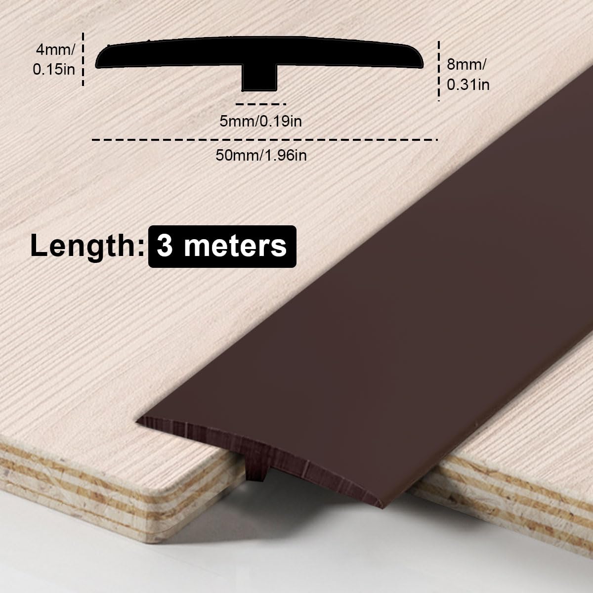 Profil przejściowy samoprzylepny, T Profil listwa przejściowa 5×300 cm, Samoprzylepny pasek przejściowy z PVC T Profil listwa progowa, Podłoga do progów i połączeń podłóg z płytek laminatu