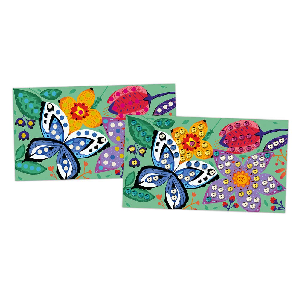 Janod - Wonderful Garden Stick-on Sequin Set - Les Ateliers du Calme - Childrens Creative Leisure Kit - Encourages Fine Motor Skills and Creativity - Suitable for ages 5 and up - J07946