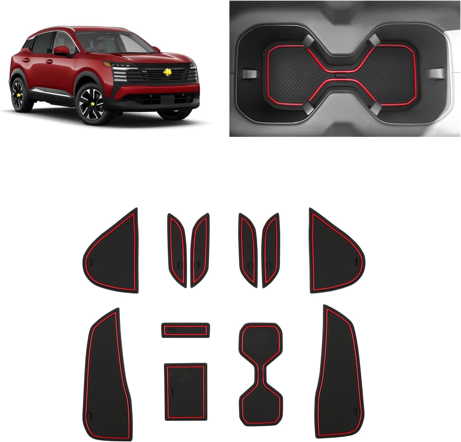 SKTU Door Slot Mat for 2025 2026 Nissan Kicks Accessories Door Groove Gate Pad 11Pcs Fit 2025 2026 Nissan Kicks (S/SV/SR) Door Compartment Cup Center Console Liners 2025 2026 Kicks Floor Liners (Red)