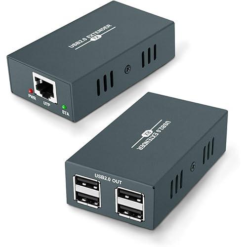 USB Extender 165ft Kit with 4 USB 2.0 Hub, Over Single Ethernet Cat5e/6/7 Up to 165ft(50m), Plug and Play, No Driver Needed, USB RJ45 LAN Extension