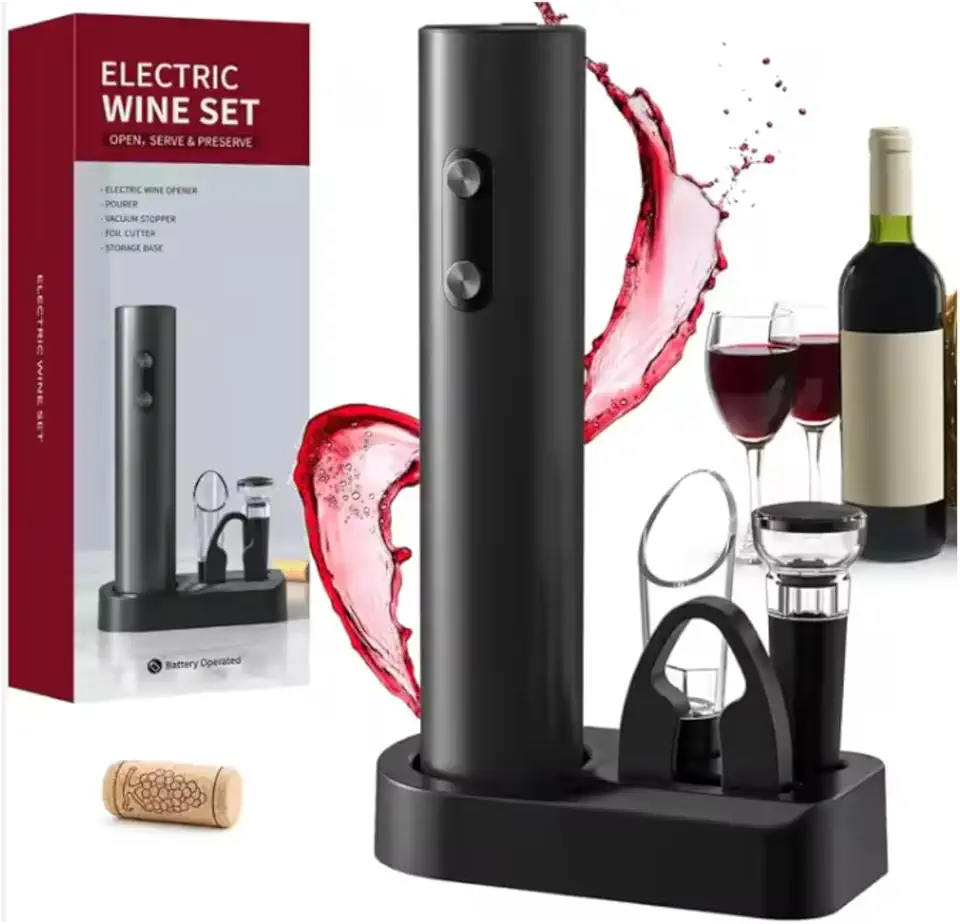 Abridor de Vinho Elétrico Saca Rolhas Automático Kit 5 Peças em 1
