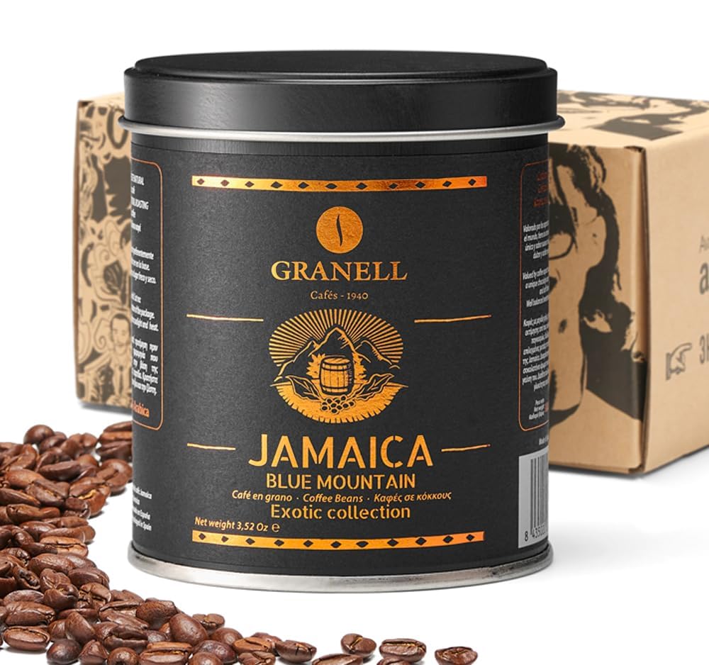 Blue Mountain Jamaican Coffee by Cafés Granell: Low Acid Whole Bean Coffee Medium Roast to Dark Roast Coffee, Popular Gourmet Coffee Lover Gifts 3.5oz