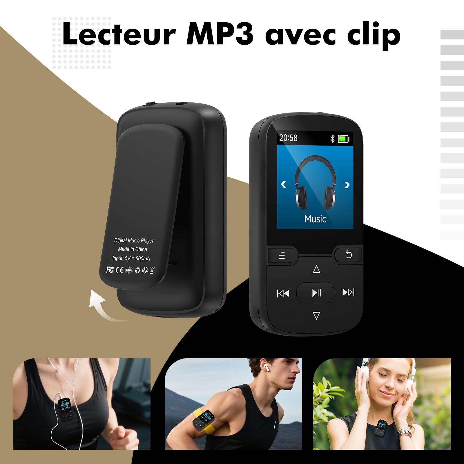 64 Go Lecteur MP3 Bluetooth 5.3 avec Clip, Lecteur de Musique HiFi Portable