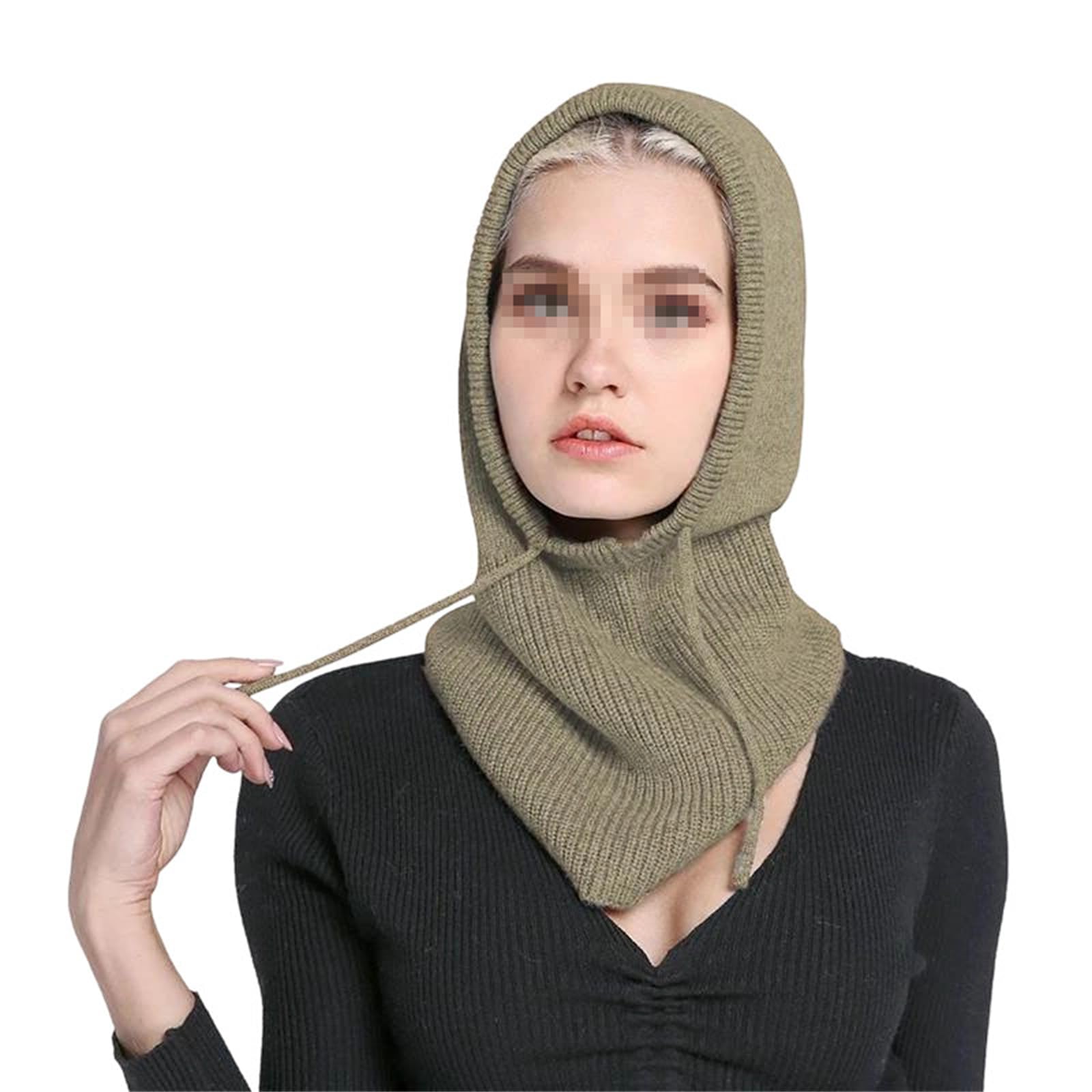 Gorro de punto de lana con capucha, gorro de invierno ajustable para el cuello, gorro cálido unisex
