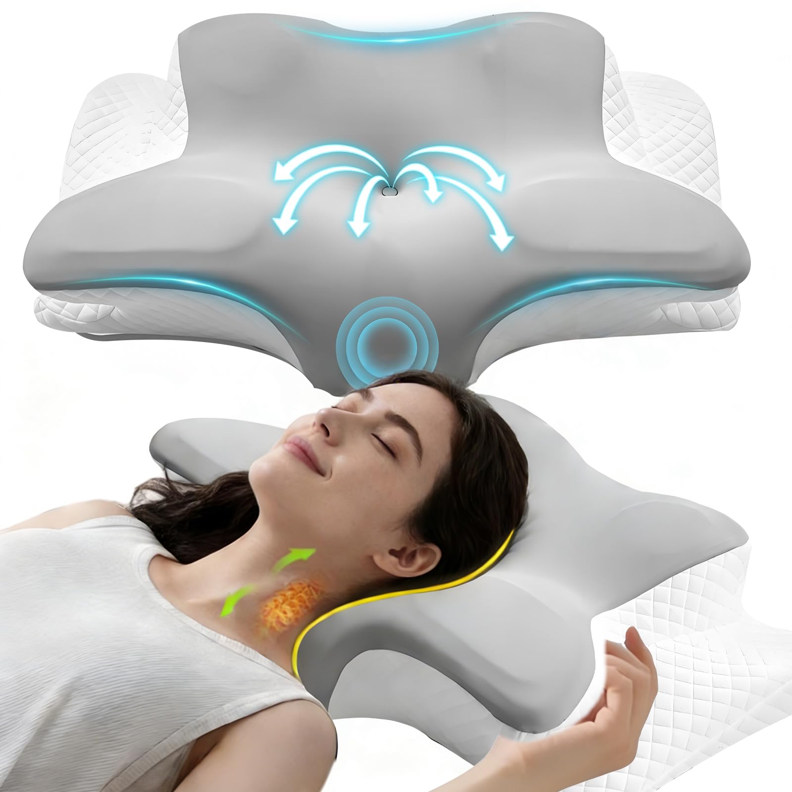 Adjustable Cervical Neck Pillow for Sleeping Memory Foam Nuzzle Pillow for Back and Shoulder Pain Relief Ergonomic Contour