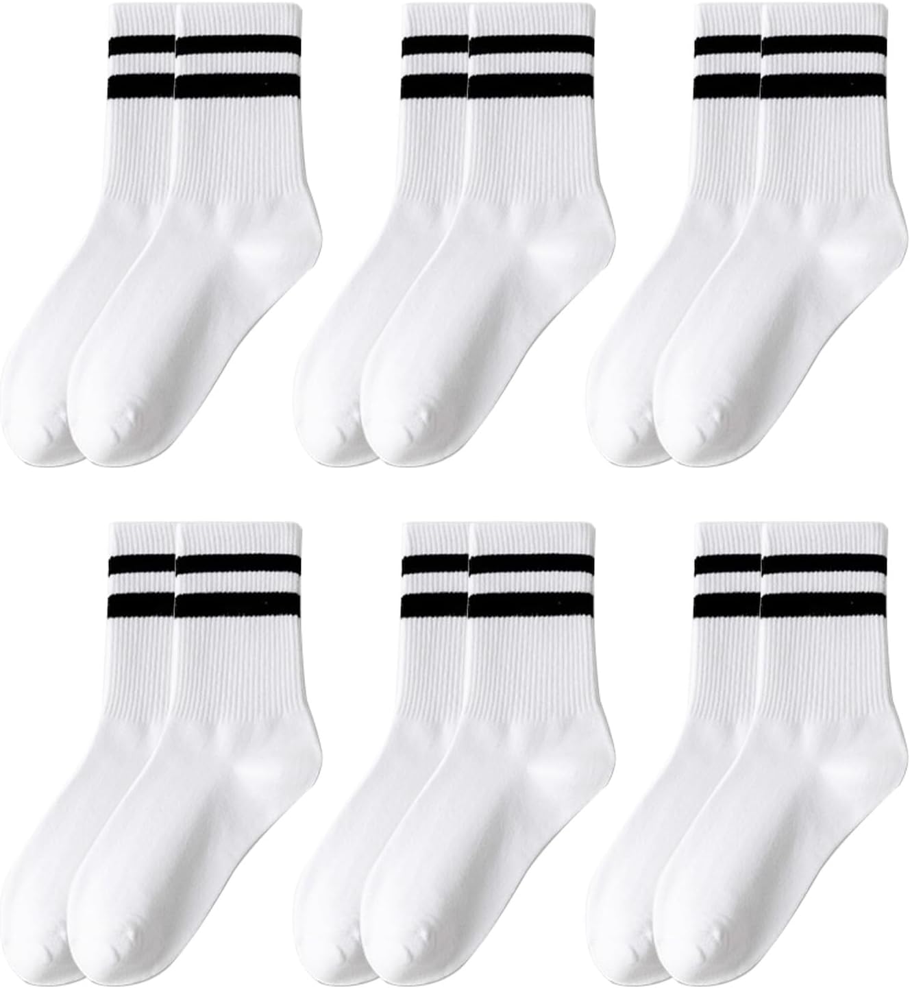 YCLFHOO6 Pairs Ladies Socks,Striped athletic sock,Sports Gym Leisure Crop Socks for Sports Shoes/Tennis Shoes/Casual Shoes-White