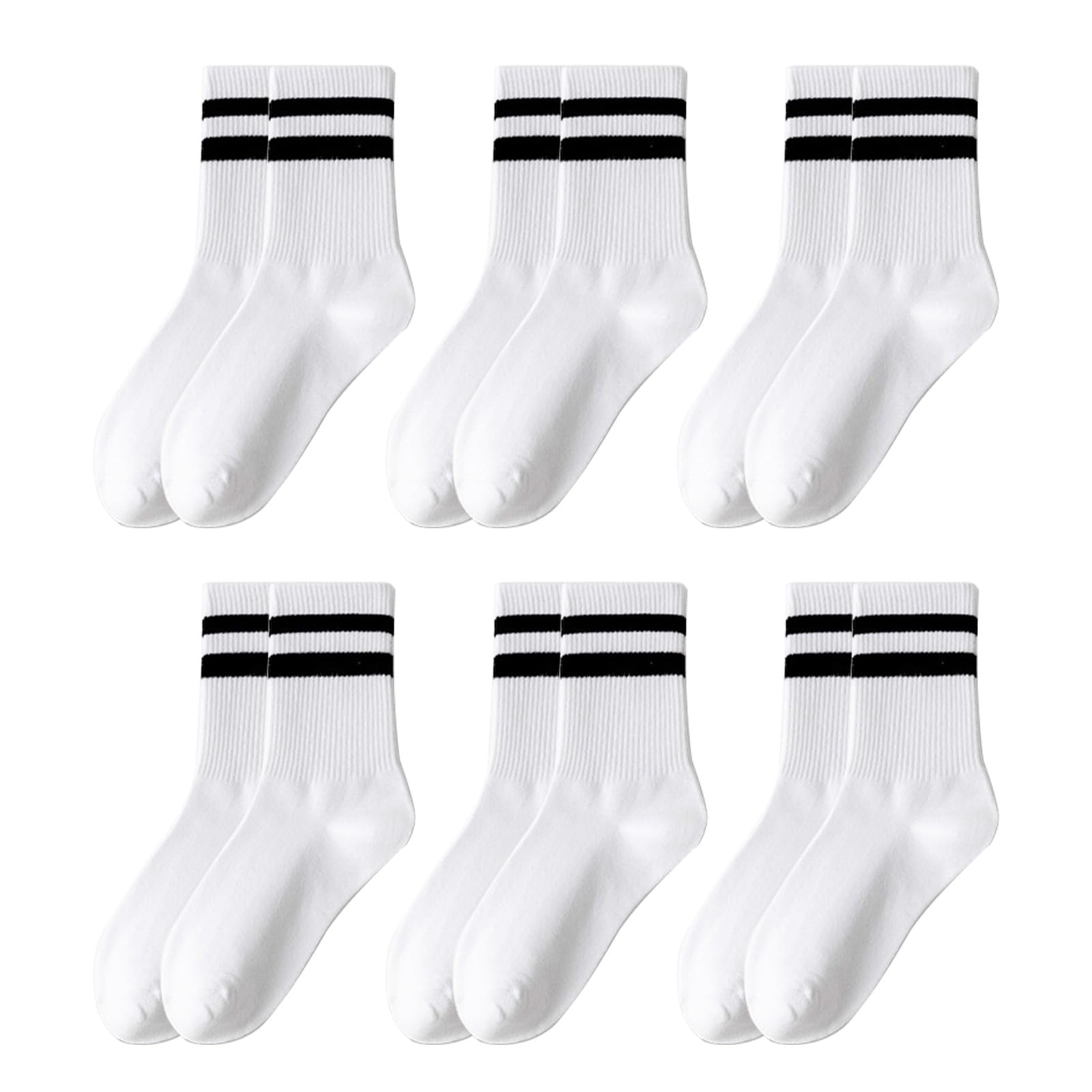 YCLFHOO6 Pairs Ladies Socks,Striped athletic sock,Sports Gym Leisure Crop Socks for Sports Shoes/Tennis Shoes/Casual Shoes-White