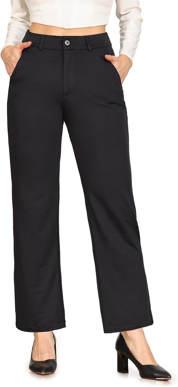 Bamans Womens Dress Pants Flare Leggings Work Office Pants Wide Leg Slacks High Waist Bootcut Business Trousers
