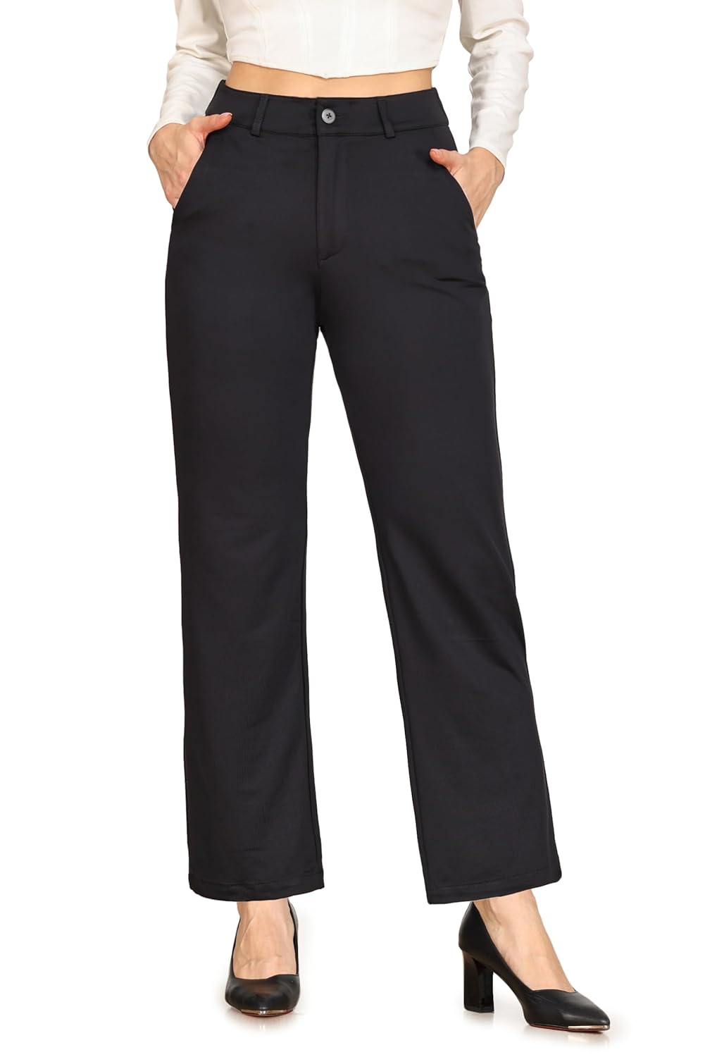 Bamans Womens Dress Pants Flare Leggings Work Office Pants Wide Leg Slacks High Waist Bootcut Business Trousers